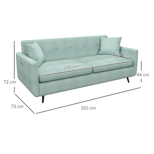 HOMCOM 2 Seater Sofa 165cm Modern Fabric Couch with Wood Legs and Pockets Blue - Sofa from HOMCOM