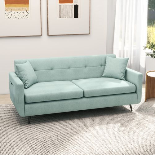 HOMCOM 2 Seater Sofa 165cm Modern Fabric Couch with Wood Legs and Pockets Blue - Sofa from HOMCOM