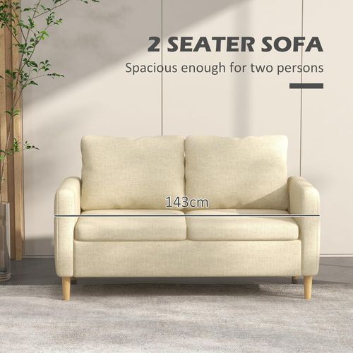 HOMCOM 2 Seater Sofa Modern Fabric Couch with Wood Legs and 2 Pockets Beige - Sofa from HOMCOM