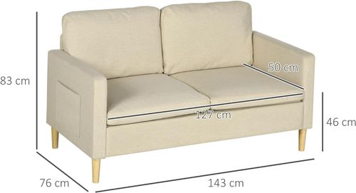 HOMCOM 2 Seater Sofa Modern Fabric Couch with Wood Legs and 2 Pockets Beige - Sofa from HOMCOM