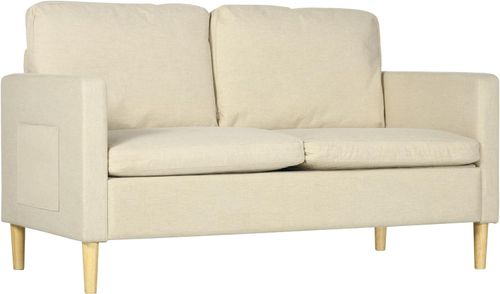 HOMCOM 2 Seater Sofa Modern Fabric Couch with Wood Legs and 2 Pockets Beige - Sofa from HOMCOM