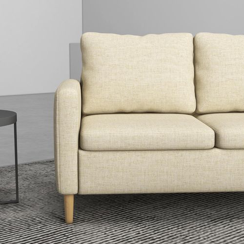 HOMCOM 2 Seater Sofa Modern Fabric Couch with Wood Legs and 2 Pockets Beige - Sofa from HOMCOM
