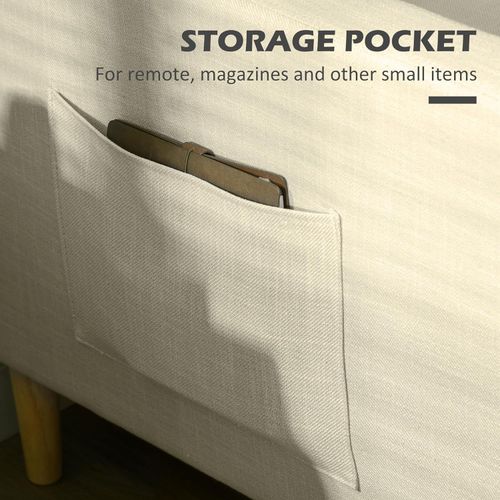 HOMCOM 2 Seater Sofa Modern Fabric Couch with Wood Legs and 2 Pockets Beige - Sofa from HOMCOM