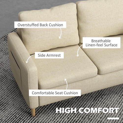 HOMCOM 2 Seater Sofa Modern Fabric Couch with Wood Legs and 2 Pockets Beige - Sofa from HOMCOM