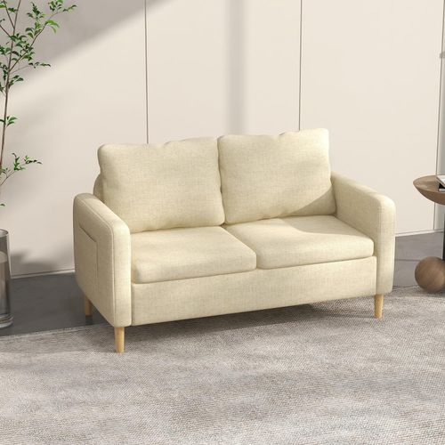 HOMCOM 2 Seater Sofa Modern Fabric Couch with Wood Legs and 2 Pockets Beige - Sofa from HOMCOM