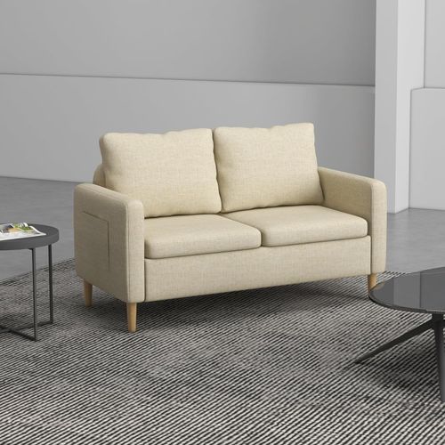 HOMCOM 2 Seater Sofa Modern Fabric Couch with Wood Legs and 2 Pockets Beige - Sofa from HOMCOM