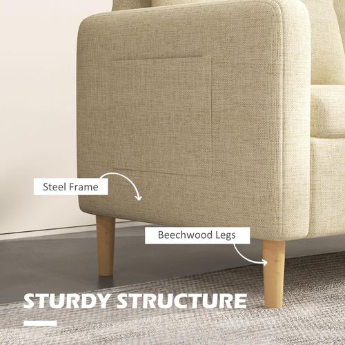 HOMCOM 2 Seater Sofa Modern Fabric Couch with Wood Legs and 2 Pockets Beige - Sofa from HOMCOM