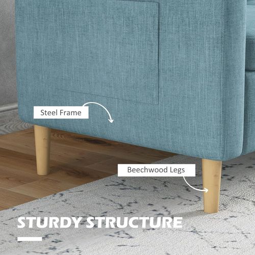 HOMCOM 2 Seater Sofa Modern Fabric Couch with Wood Legs and 2 Pockets Blue - Sofa from HOMCOM