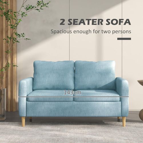 HOMCOM 2 Seater Sofa Modern Fabric Couch with Wood Legs and 2 Pockets Blue - Sofa from HOMCOM
