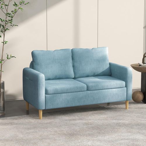 HOMCOM 2 Seater Sofa Modern Fabric Couch with Wood Legs and 2 Pockets Blue - Sofa from HOMCOM