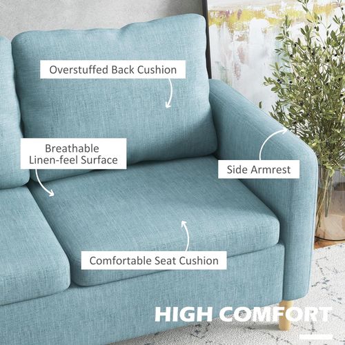 HOMCOM 2 Seater Sofa Modern Fabric Couch with Wood Legs and 2 Pockets Blue - Sofa from HOMCOM