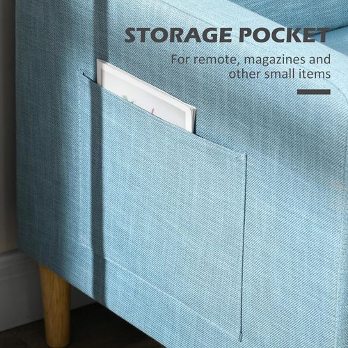 HOMCOM 2 Seater Sofa Modern Fabric Couch with Wood Legs and 2 Pockets Blue - Sofa from HOMCOM