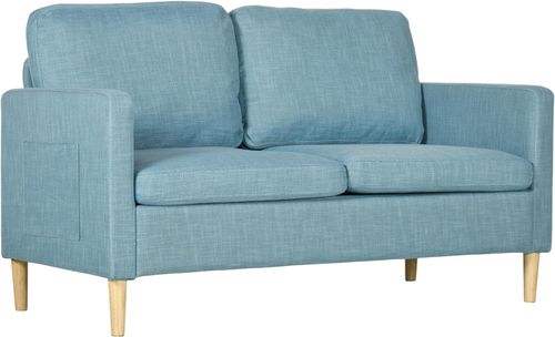 HOMCOM 2 Seater Sofa Modern Fabric Couch with Wood Legs and 2 Pockets Blue - Sofa from HOMCOM