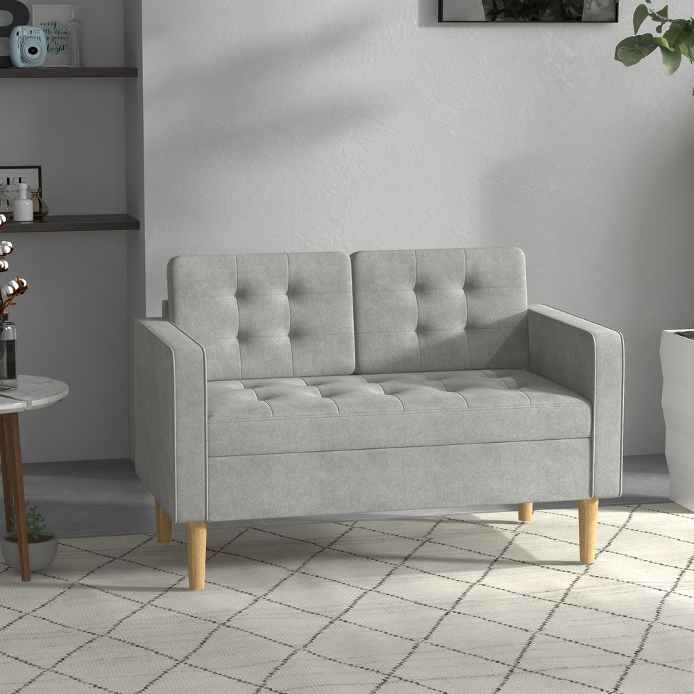 Modern 2 Seater Sofa with Storage Compact Loveseat Sofa for Living Room Grey - Sofa from HOMCOM