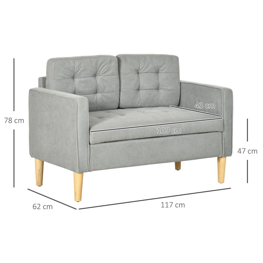 Modern 2 Seater Sofa with Storage Compact Loveseat Sofa for Living Room Grey - Sofa from HOMCOM