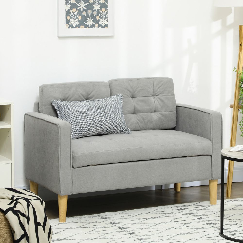 Modern 2 Seater Sofa with Storage Compact Loveseat Sofa for Living Room Grey - Sofa from HOMCOM
