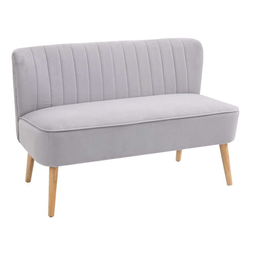 Modern Double Seat Sofa Compact Loveseat Couch Padded Velvet Wood Legs, Grey - Sofa from HOMCOM
