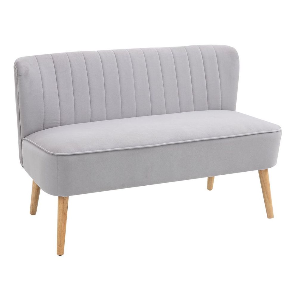 Modern Double Seat Sofa Compact Loveseat Couch Padded Velvet Wood Legs, Grey - Sofa from HOMCOM