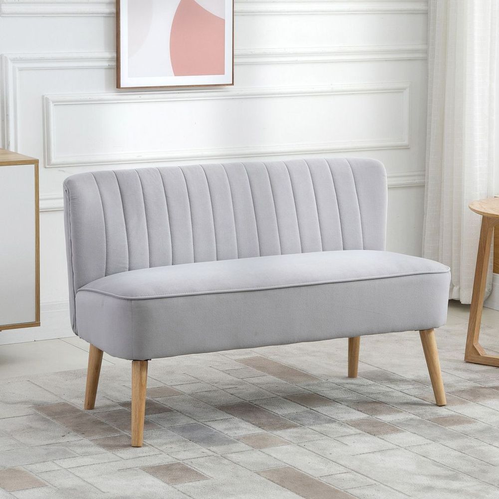 Modern Double Seat Sofa Compact Loveseat Couch Padded Velvet Wood Legs, Grey - Sofa from HOMCOM