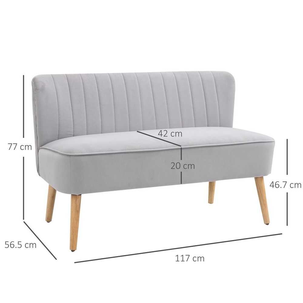 Modern Double Seat Sofa Compact Loveseat Couch Padded Velvet Wood Legs, Grey - Sofa from HOMCOM