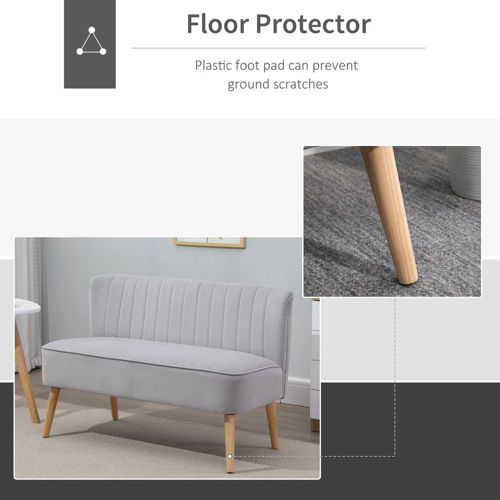 Modern Double Seat Sofa Compact Loveseat Couch Padded Velvet Wood Legs, Grey - Sofa from HOMCOM