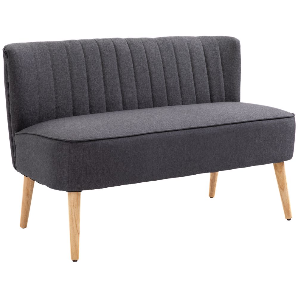 Modern Double Seat Sofa Loveseat Couch Padded Linen Wood Legs, Dark Grey - Sofa from HOMCOM