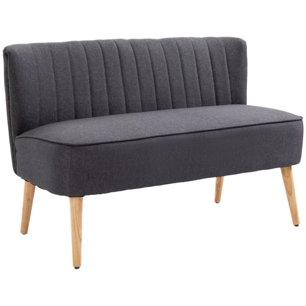 Modern Double Seat Sofa Loveseat Couch Padded Linen Wood Legs, Dark Grey - Sofa from HOMCOM