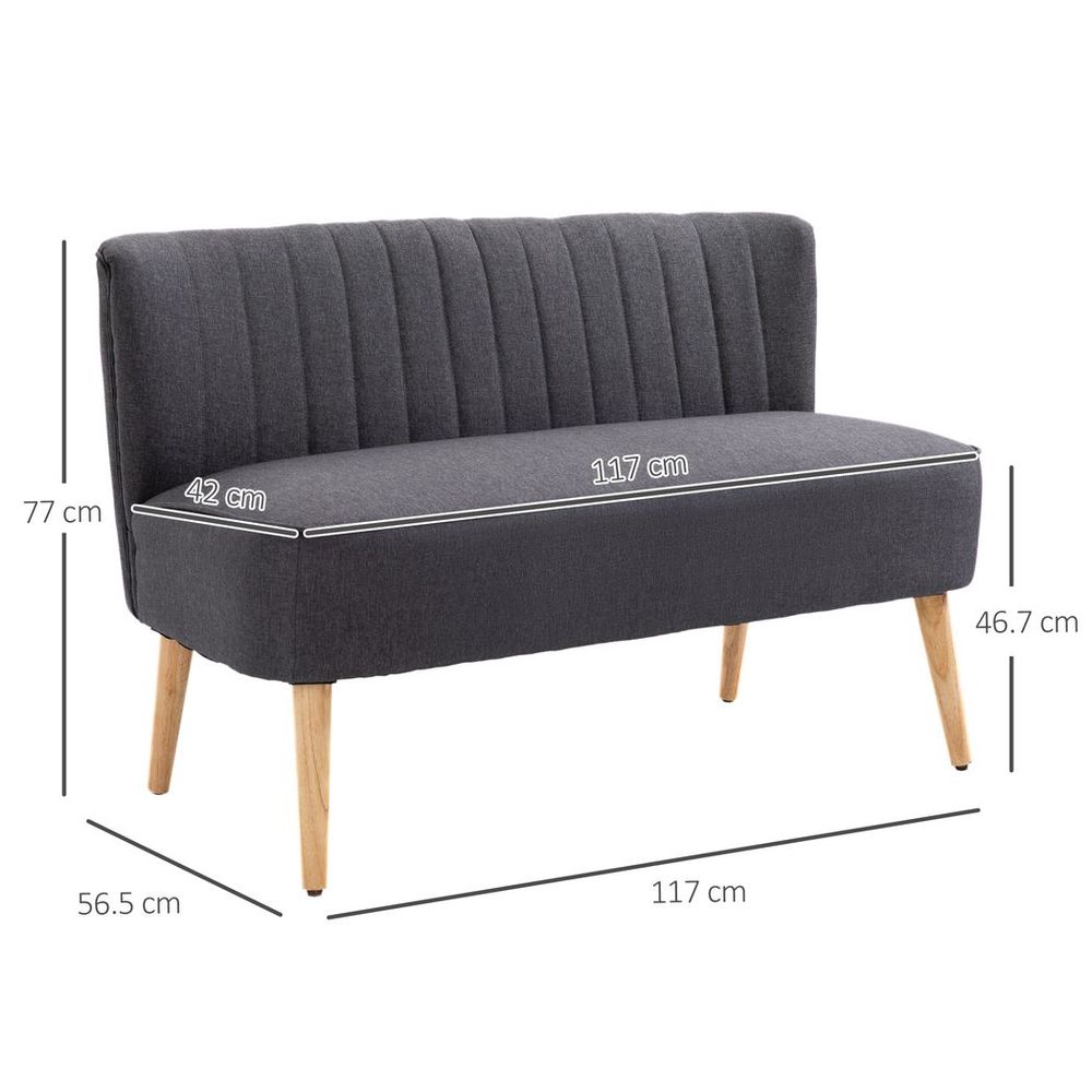Modern Double Seat Sofa Loveseat Couch Padded Linen Wood Legs, Dark Grey - Sofa from HOMCOM