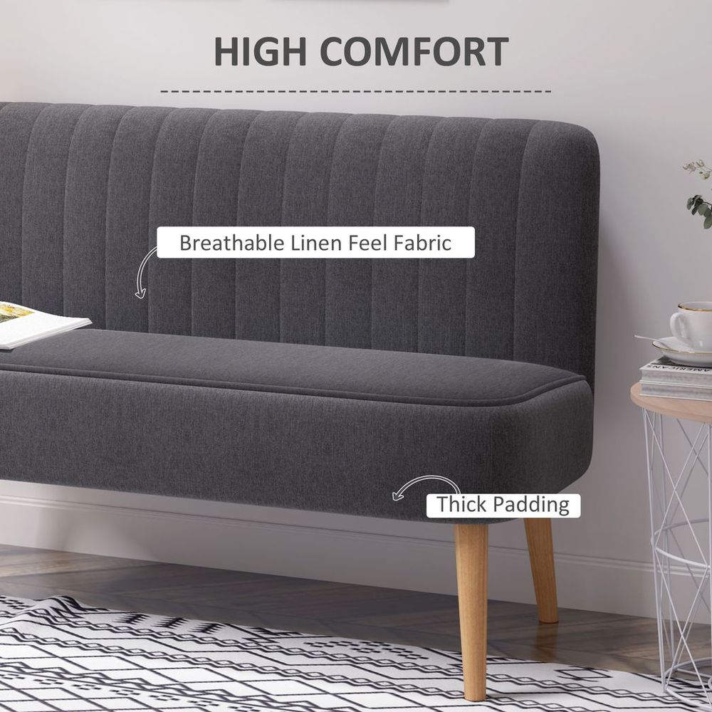 Modern Double Seat Sofa Loveseat Couch Padded Linen Wood Legs, Dark Grey - Sofa from HOMCOM