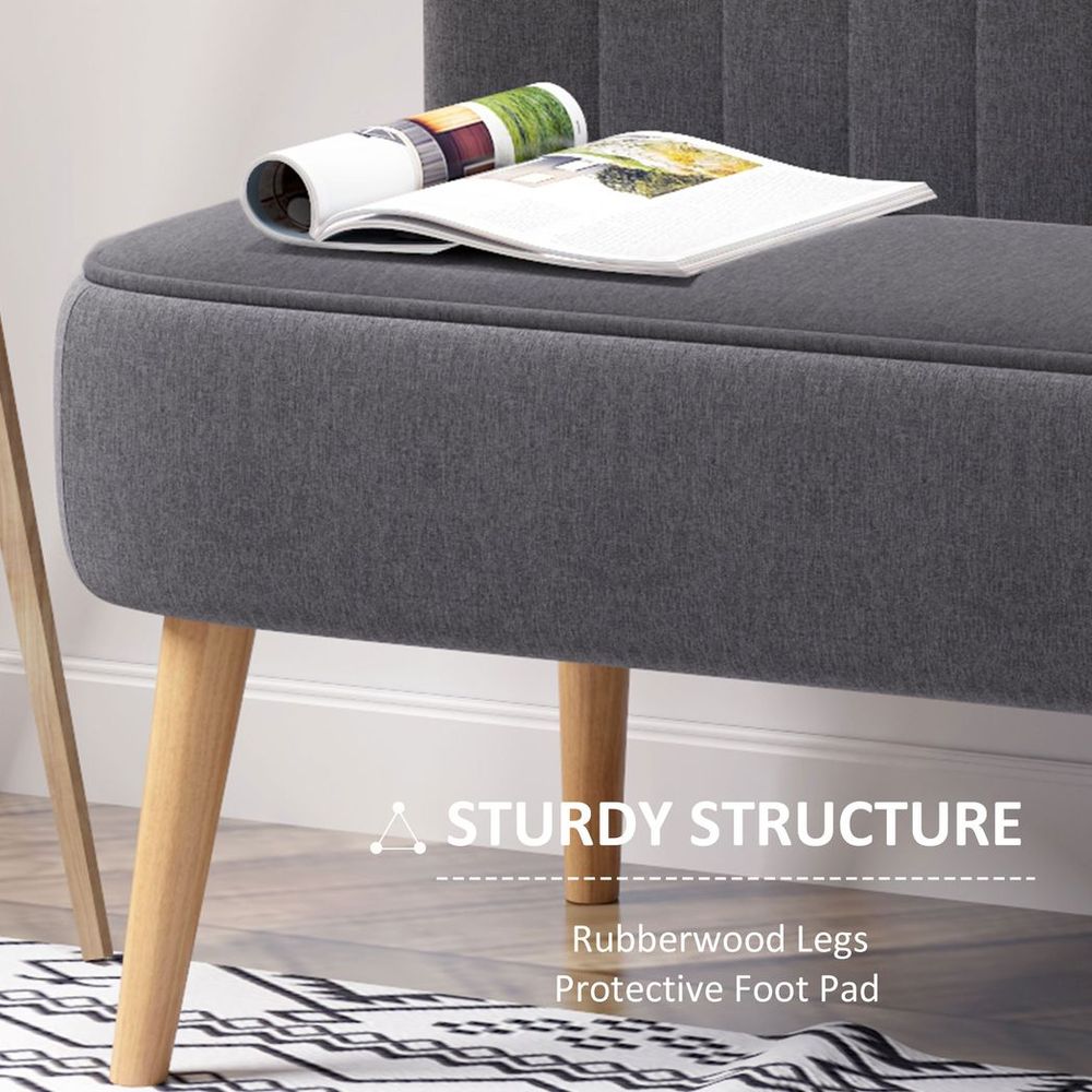 Modern Double Seat Sofa Loveseat Couch Padded Linen Wood Legs, Dark Grey - Sofa from HOMCOM