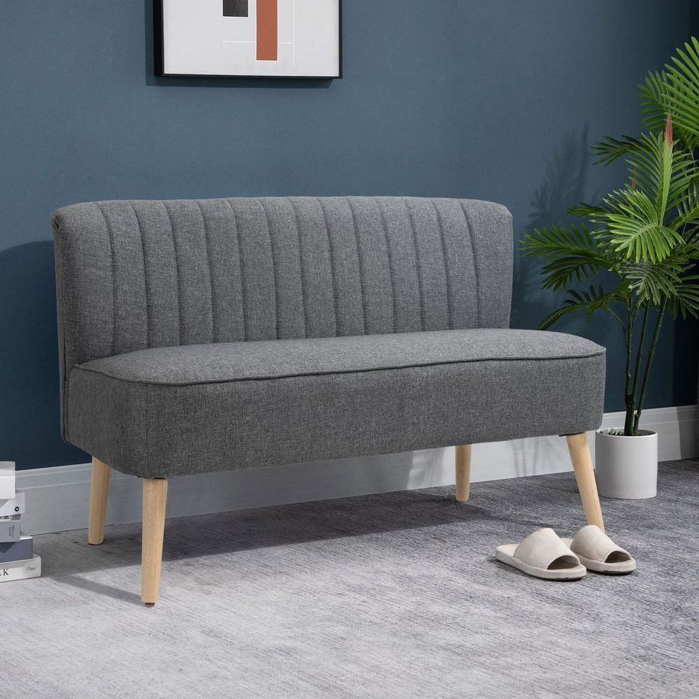 Modern Double Seat Sofa Loveseat Couch Padded Linen Wood Legs, Grey - Sofa from HOMCOM