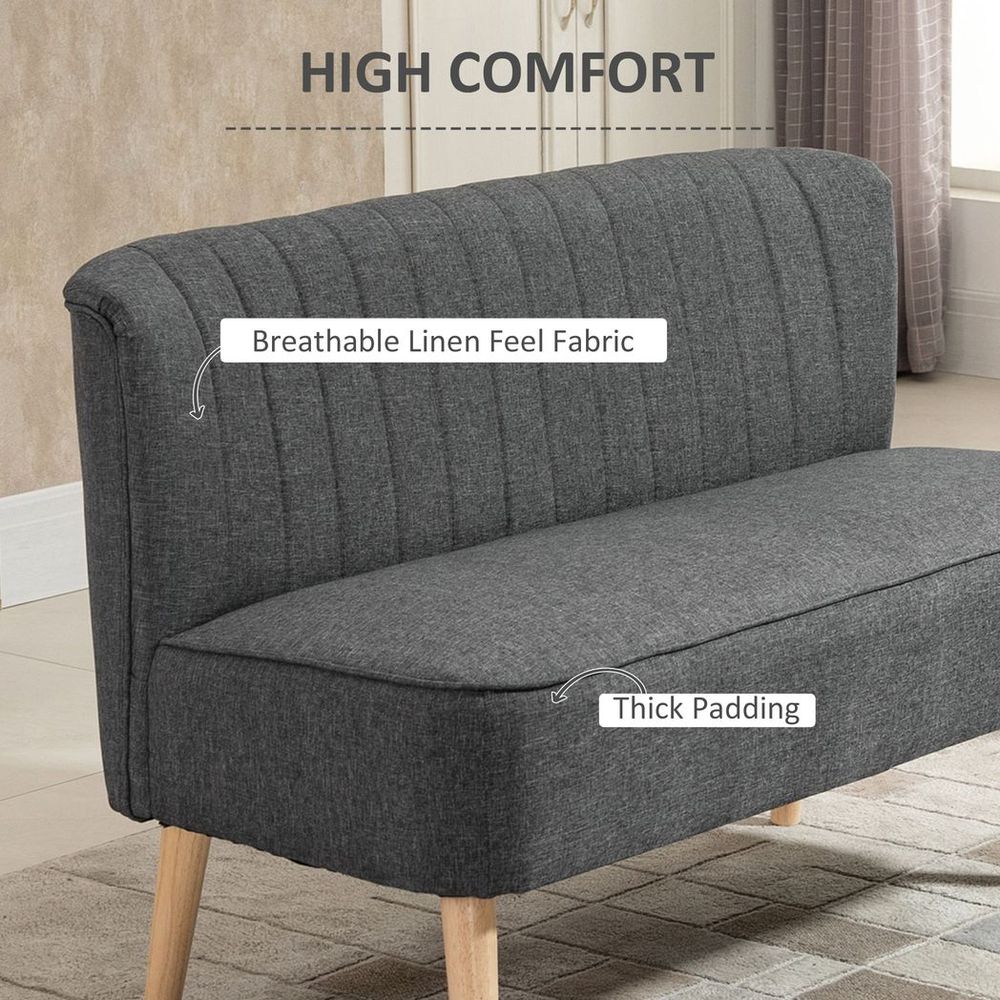 Modern Double Seat Sofa Loveseat Couch Padded Linen Wood Legs, Grey - Sofa from HOMCOM