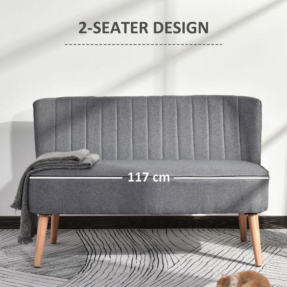 Modern Double Seat Sofa Loveseat Couch Padded Linen Wood Legs, Grey - Sofa from HOMCOM