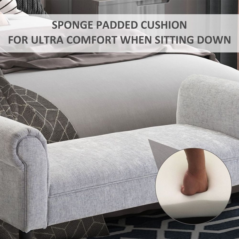 Modern Rolled Arm Bench Bed End Ottoman Sofa Seat Footrest Bedroom Entryway - Sofa from HOMCOM