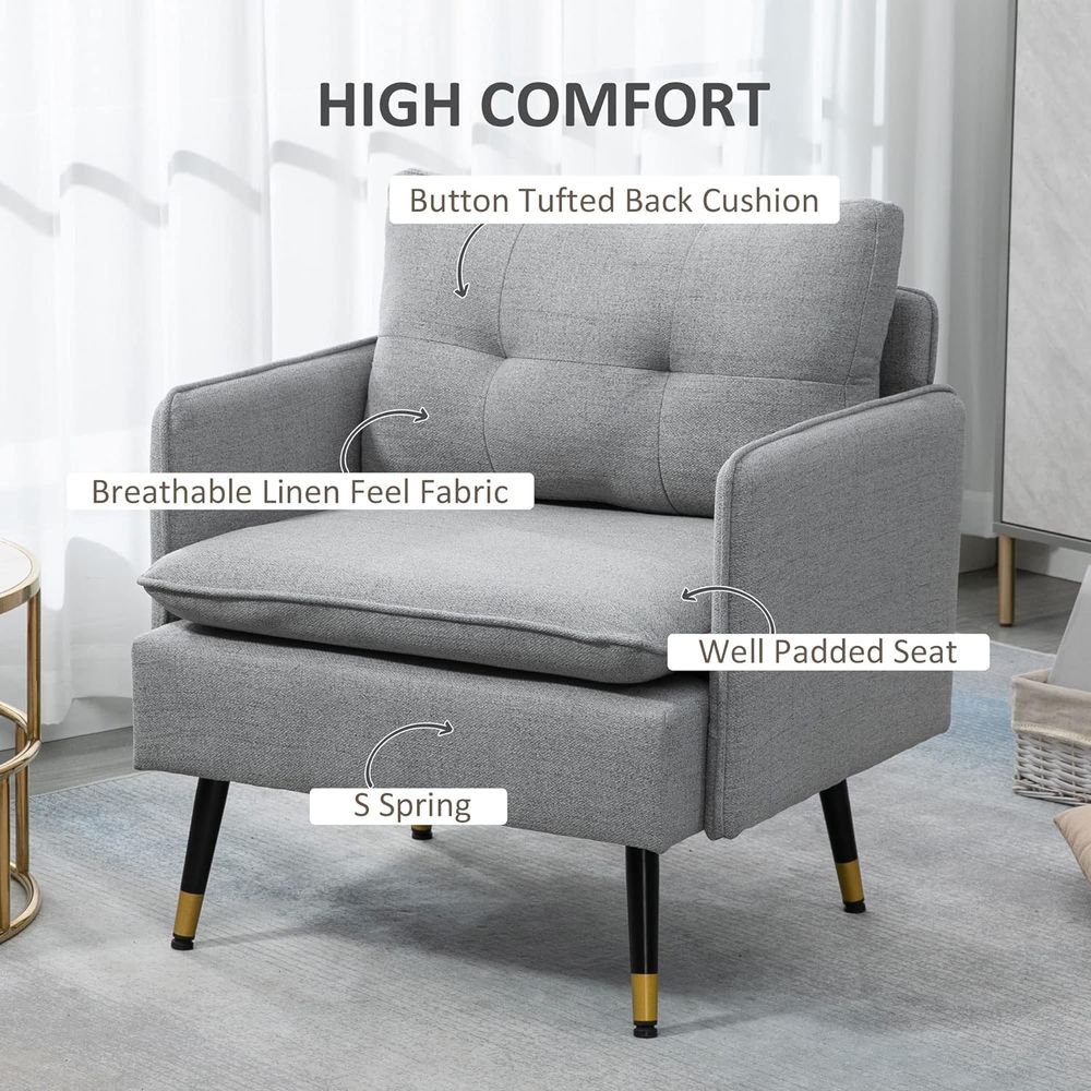 Modern Upholstered One Seater Sofa for Bedroom Living Room Grey - Sofa from HOMCOM