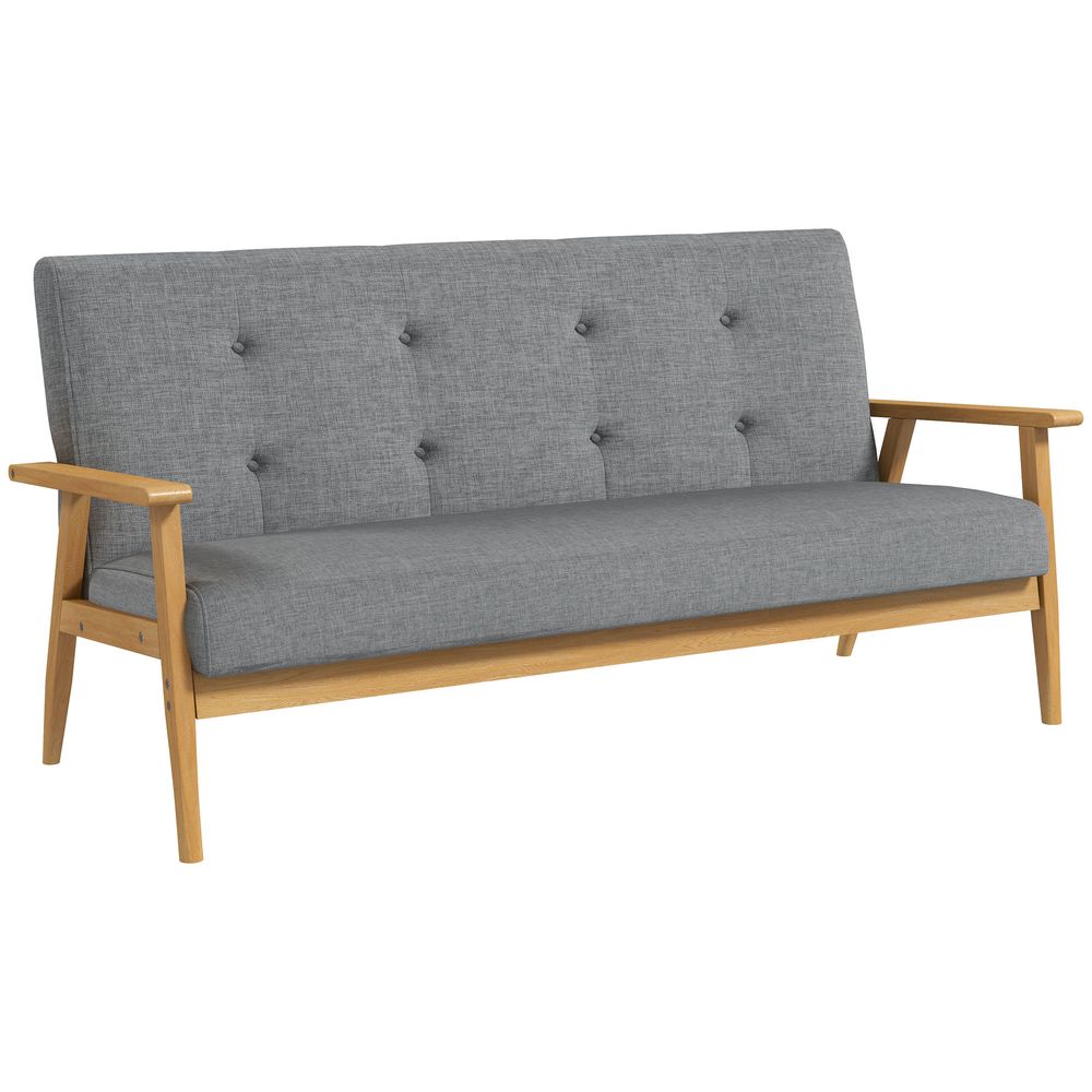 Modern Upholstery Sofa 3-Seater Couch with Button Tufted Backrest Dark Grey - Sofa from HOMCOM