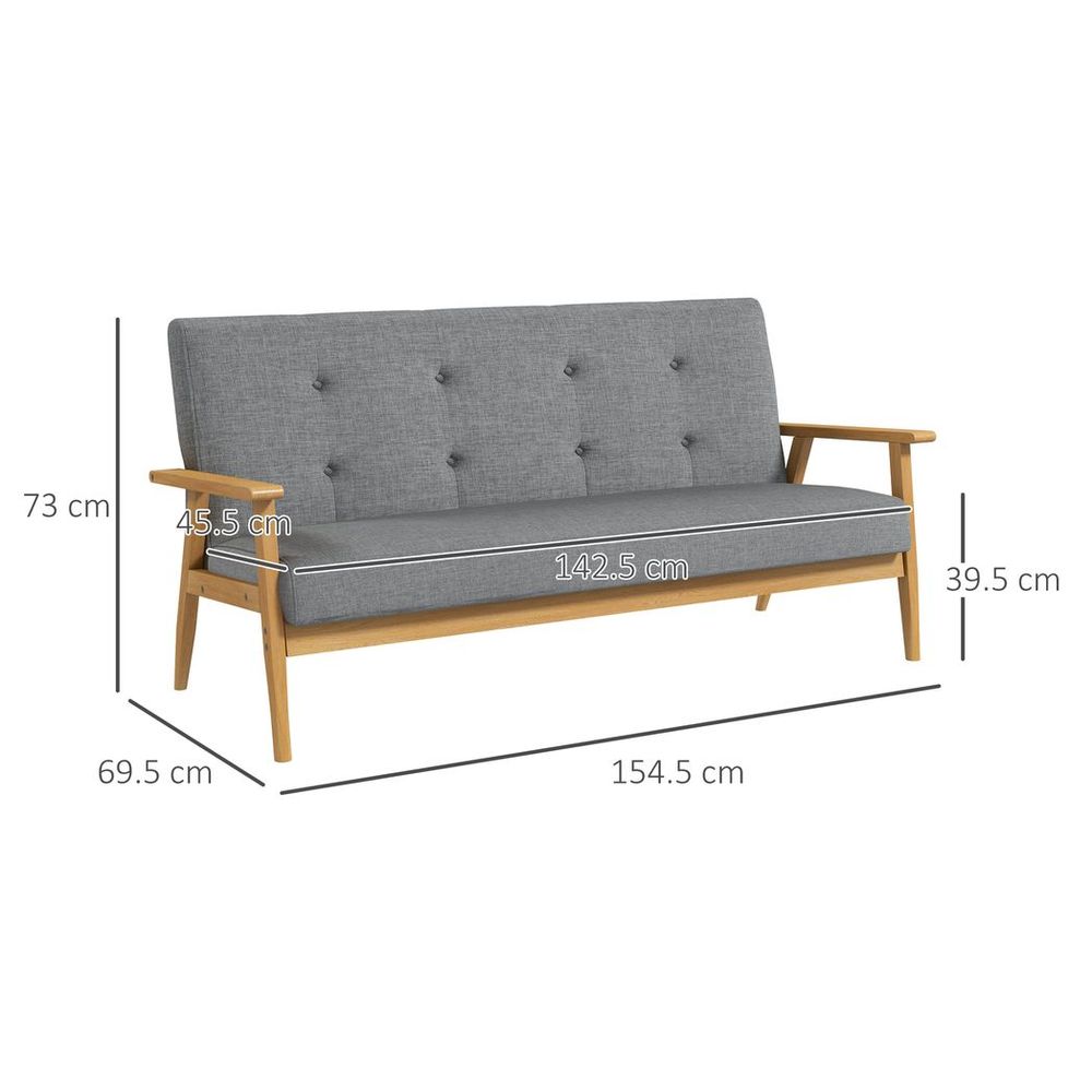 Modern Upholstery Sofa 3-Seater Couch with Button Tufted Backrest Dark Grey - Sofa from HOMCOM