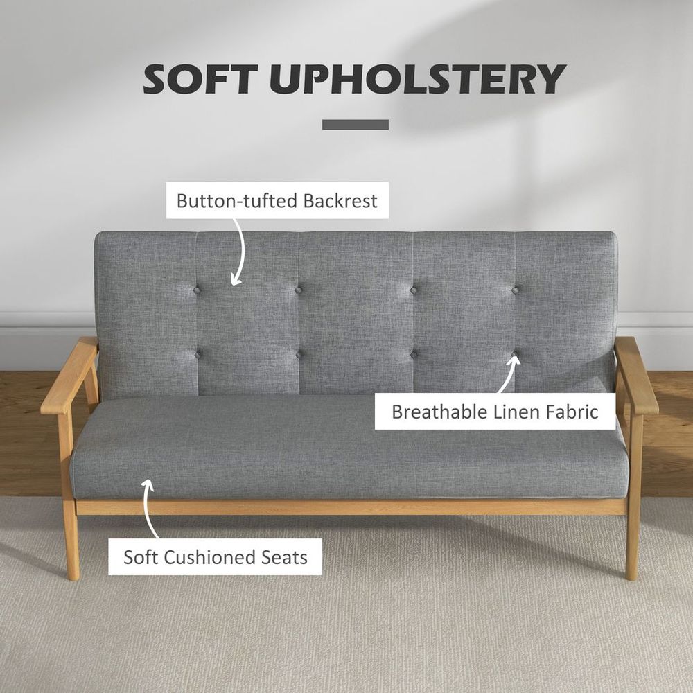Modern Upholstery Sofa 3-Seater Couch with Button Tufted Backrest Dark Grey - Sofa from HOMCOM