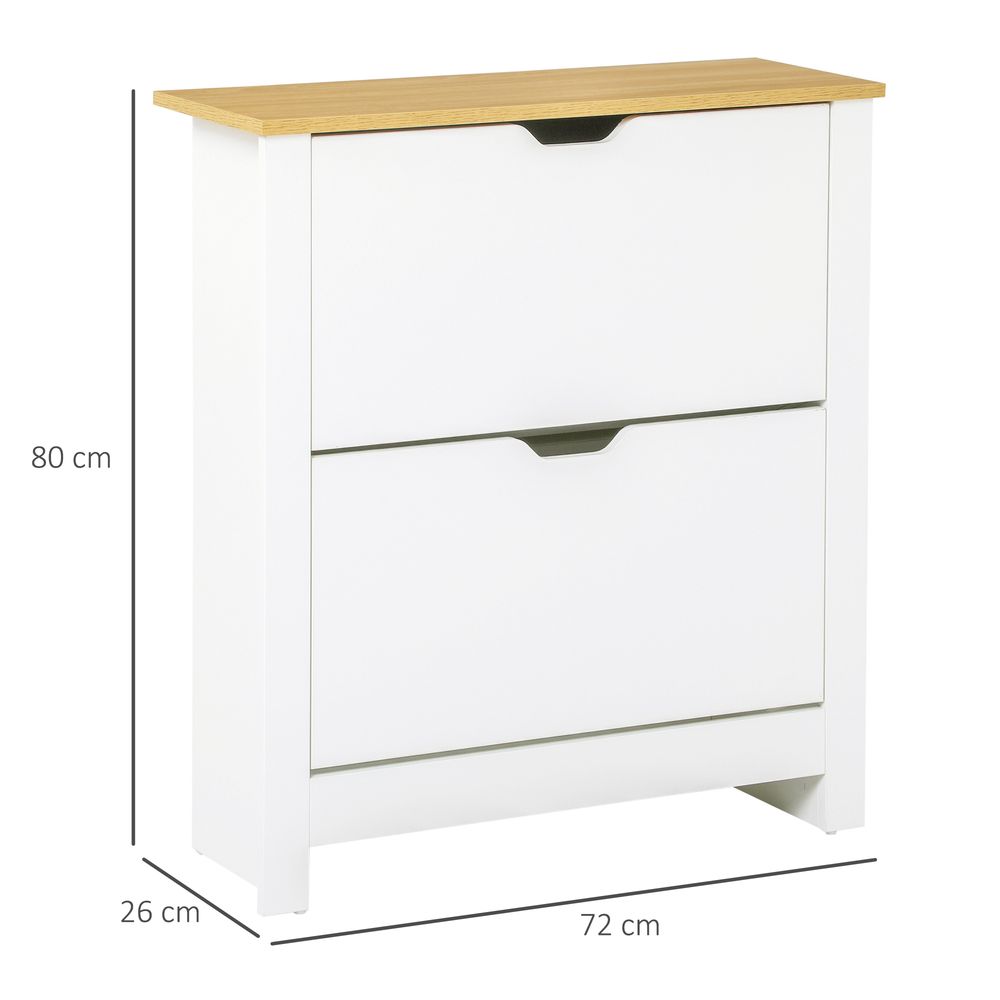 12-Shoe Storage Cabinet Homcom4 Shelves 2 Drawers Tabletop 4 Legs White - Storage Box from HOMCOM