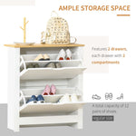 12-Shoe Storage Cabinet Homcom4 Shelves 2 Drawers Tabletop 4 Legs White - Storage Box from HOMCOM