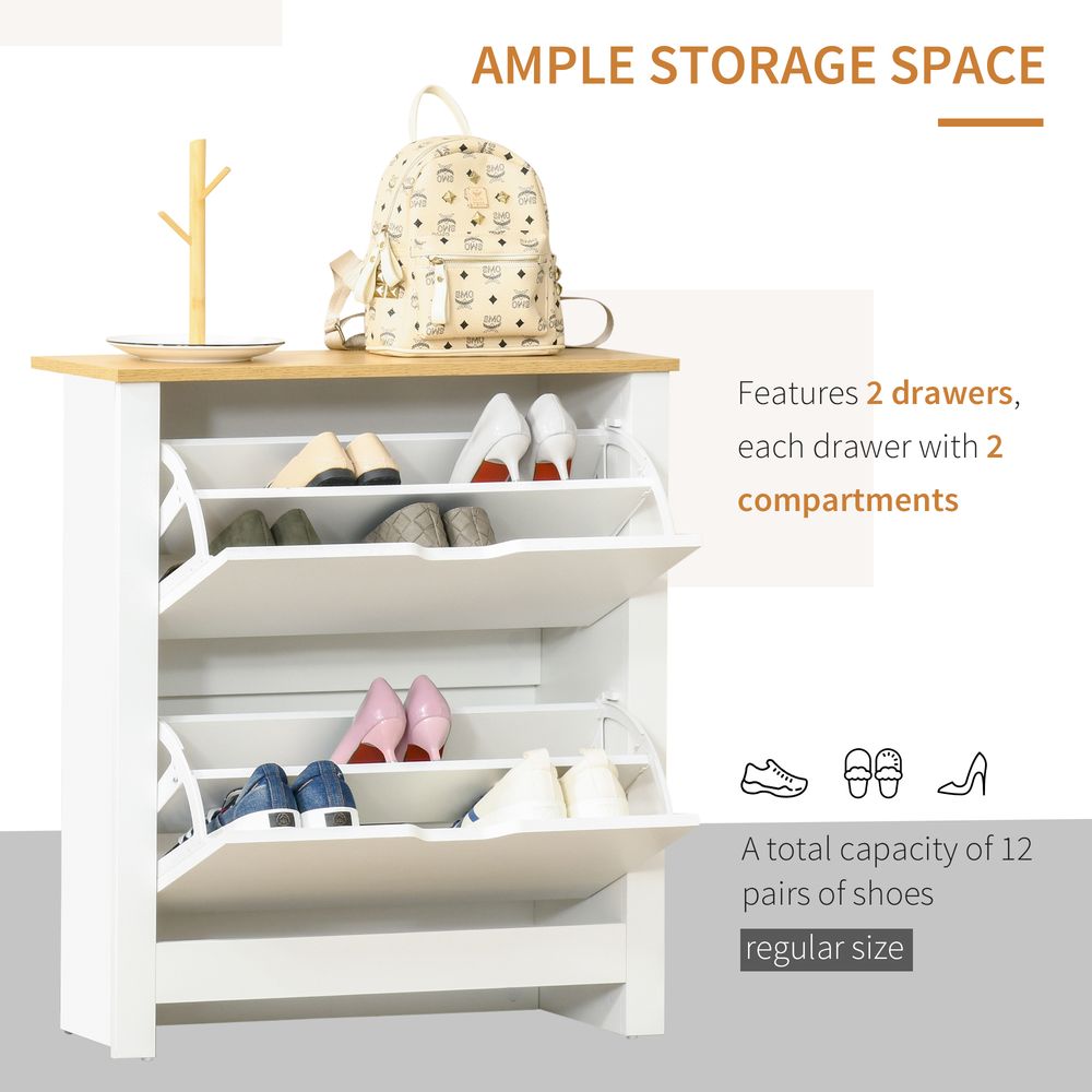 12-Shoe Storage Cabinet Homcom4 Shelves 2 Drawers Tabletop 4 Legs White - Storage Box from HOMCOM