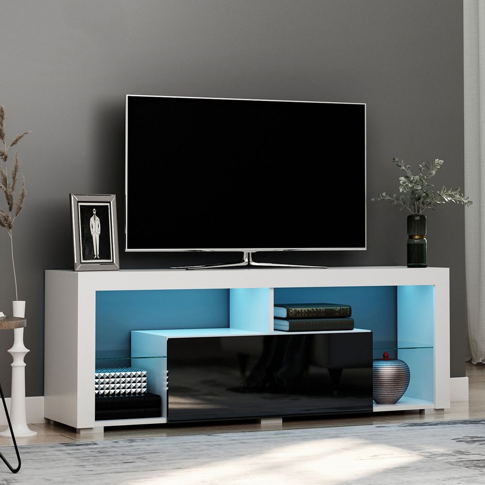 140cm TV Stand Cabinet High Gloss TV Stand Unit Homcom LED RGB Light Storage - TV Unit from HOMCOM
