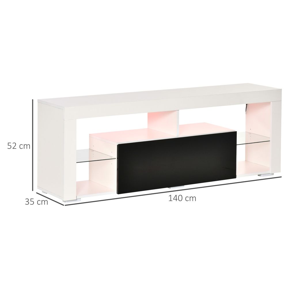 140cm TV Stand Cabinet High Gloss TV Stand Unit Homcom LED RGB Light Storage - TV Unit from HOMCOM