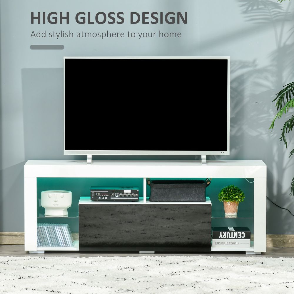 140cm TV Stand Cabinet High Gloss TV Stand Unit Homcom LED RGB Light Storage - TV Unit from HOMCOM