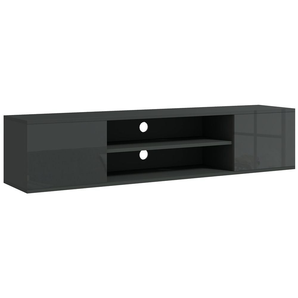 Floating TV Unit for 60" TVs W/ Shelves and Cabinets, Grey - TV Unit from HOMCOM