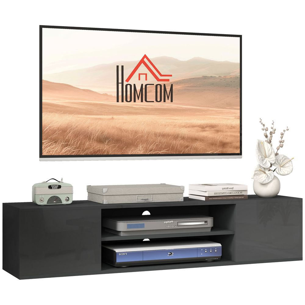 Floating TV Unit for 60" TVs W/ Shelves and Cabinets, Grey - TV Unit from HOMCOM