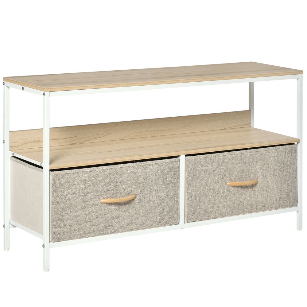 TV Cabinet, TV Console Unit with 2 Foldable Linen Drawers Maple Colour - TV Unit from HOMCOM