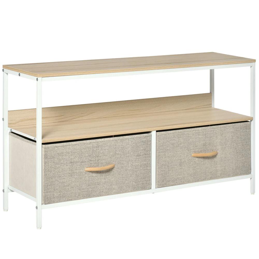 TV Cabinet, TV Console Unit with 2 Foldable Linen Drawers Maple Colour by HOMCOM