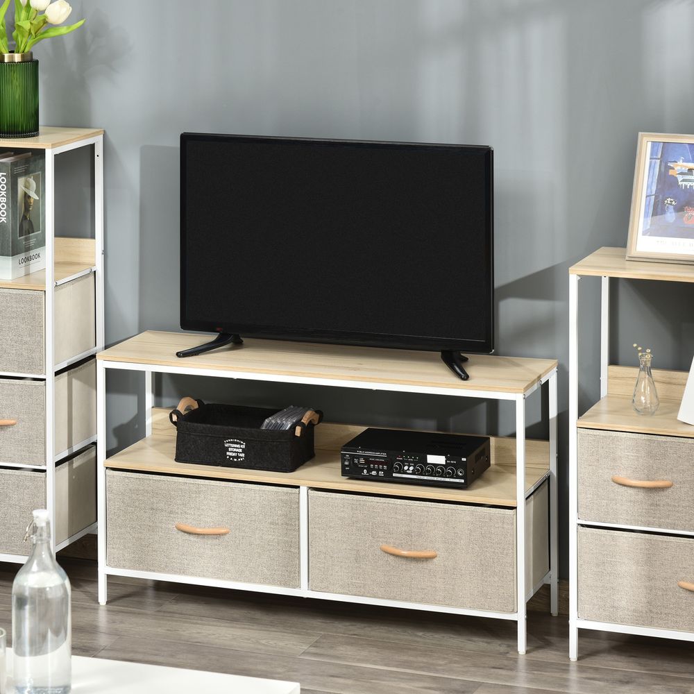 TV Cabinet, TV Console Unit with 2 Foldable Linen Drawers Maple Colour - TV Unit from HOMCOM