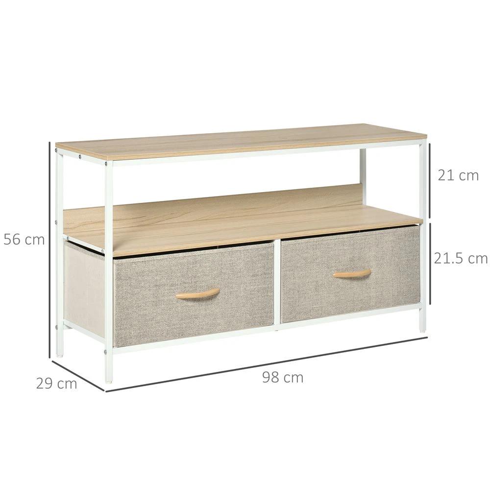 TV Cabinet, TV Console Unit with 2 Foldable Linen Drawers Maple Colour by HOMCOM